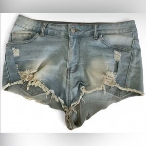 Manfinity Women’s Distressed Light Wash Denim Shorts Frayed Hem Size M